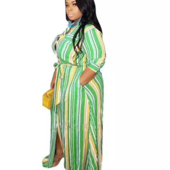 Green and Yellow Maxi Shirt Dress Size 2x - Picture 6 of 7